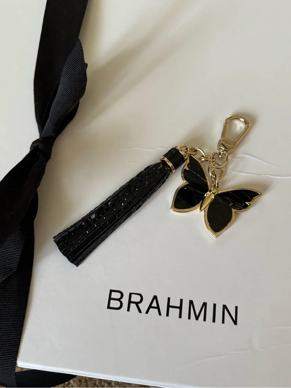 Beautiful Brahmin Black and Gold Butterfly Tassel Keyring